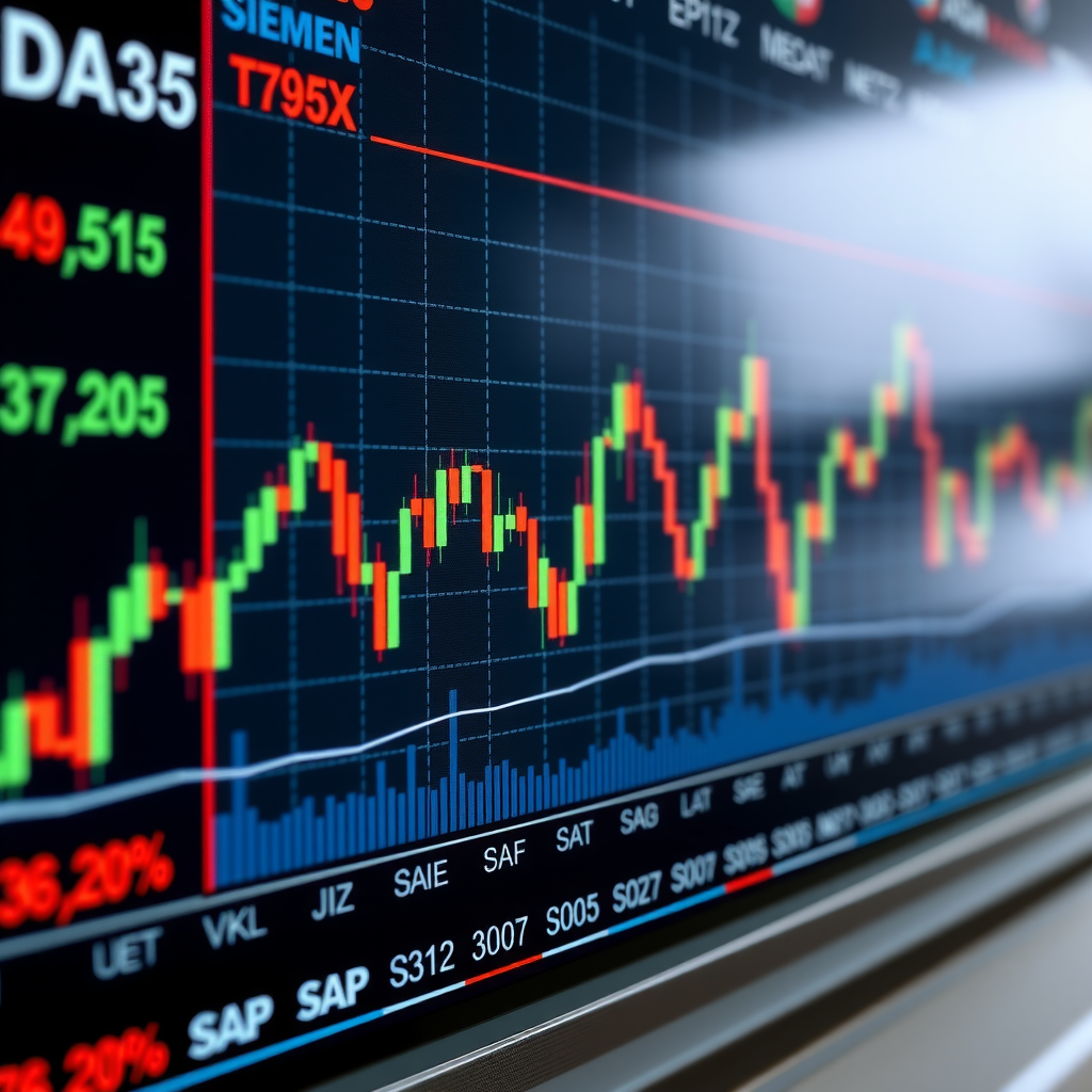 Detaillierte Grafik des DAX-Index mit Kursverlauf im dritten Quartal 2025, zeigt Balkendiagramme und Liniendiagramme mit Schwerpunkt auf deutschen Blue-Chip-Aktien wie SAP, Siemens und Volkswagen