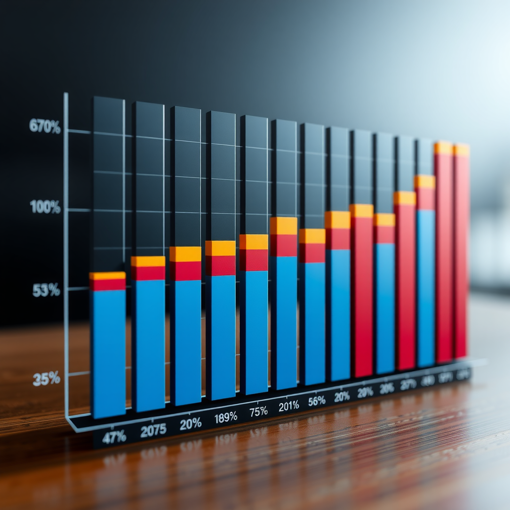Detailliertes Balkendiagramm zur Umsatzentwicklung europäischer Technologieunternehmen über vier Quartale, mit verschiedenen Farben für unterschiedliche Unternehmenssegmente und Wachstumsraten in Prozent