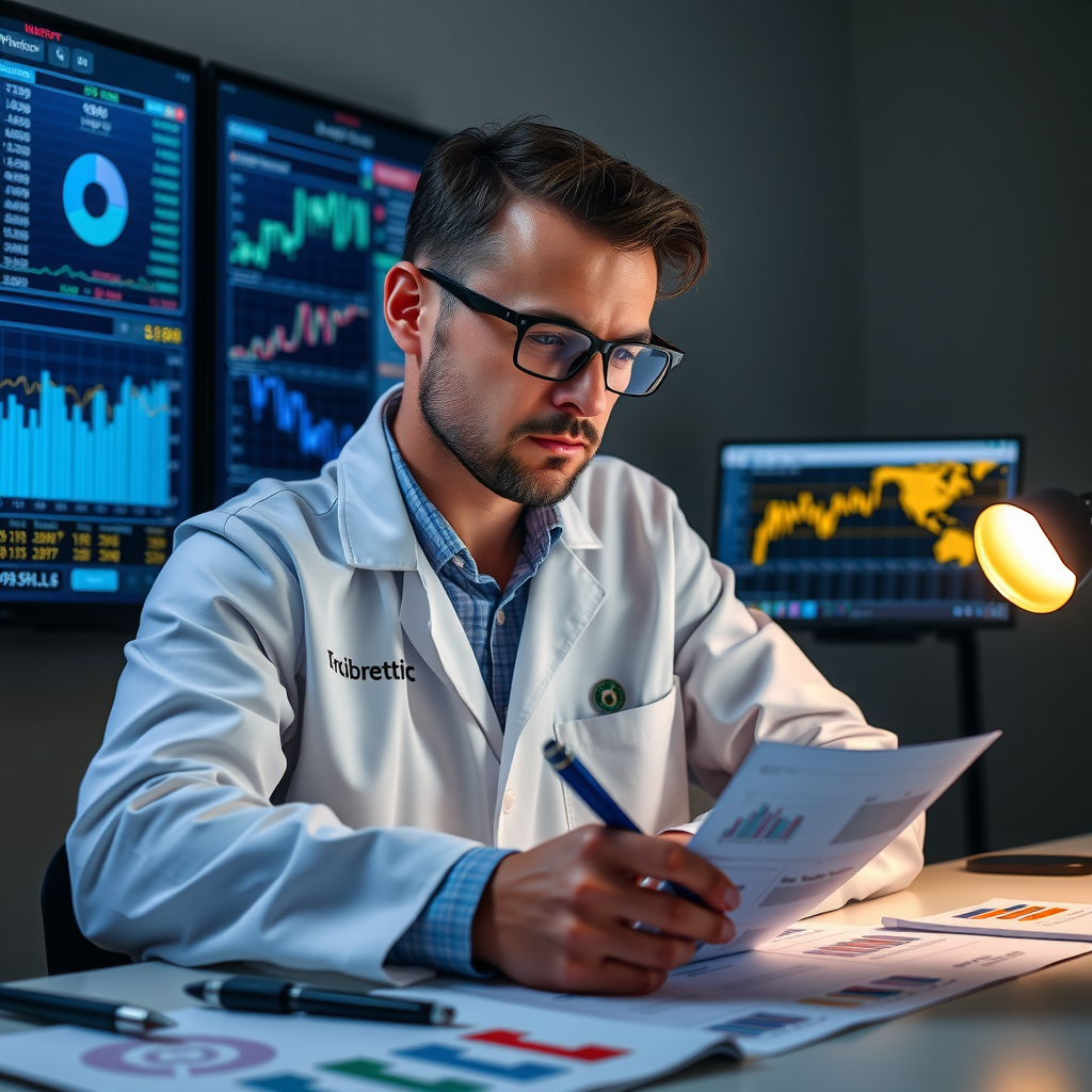 Professionelles Foto eines Datenwissenschaftlers, der mit Finanzmodellen und Analysetools arbeitet
