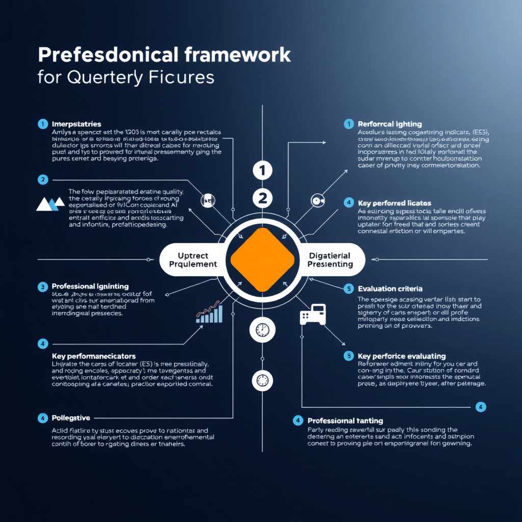 Infografik zur Darstellung eines methodischen Frameworks für die Interpretation von Quartalszahlen, mit verschiedenen Analyseschritten, Kennzahlen und Bewertungskriterien in strukturierter visueller Darstellung